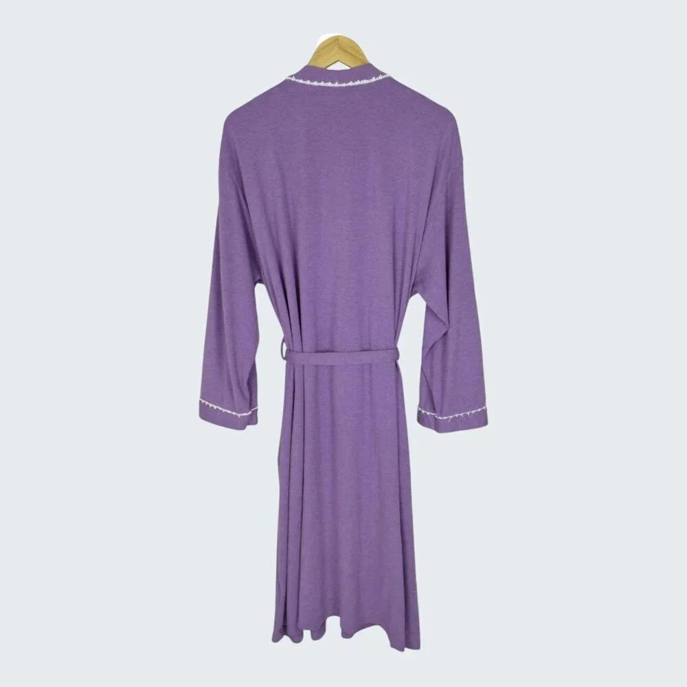 EILEEN WEST COTTON PURPLE LONG SLEEVE BELTED POCKETS ROBE - Picture 8 of 10
